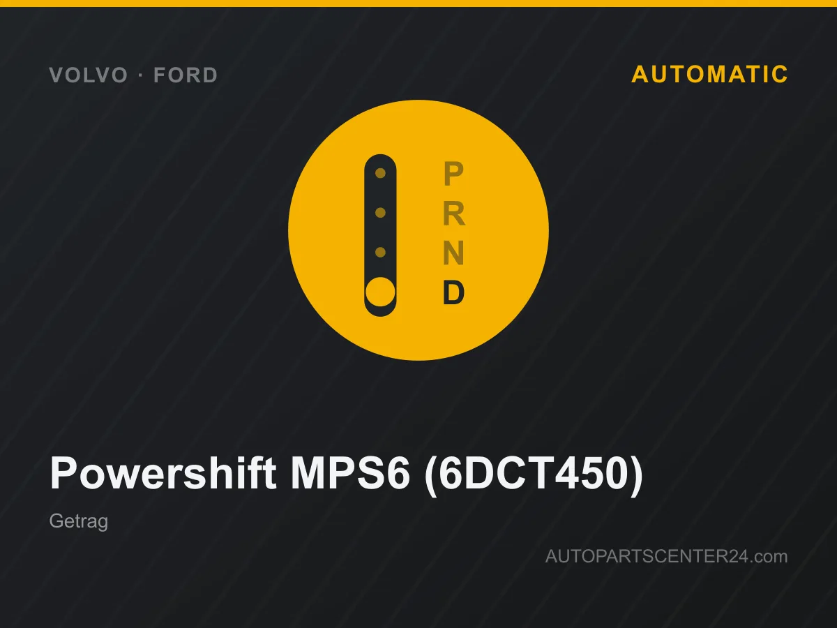 Powershift MPS6 (6DCT450) dubbelkopplingslåda – principbild av växellådstypen, aktuella foton med offerten